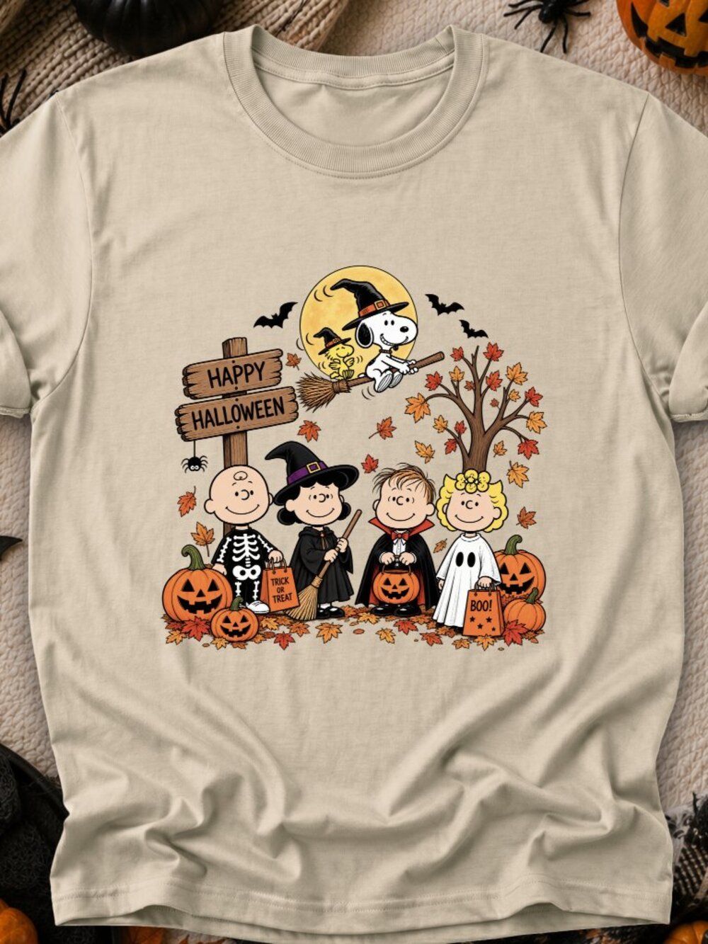 Peanuts Halloween TShirt Graphic Tee Trick Or Treating Fall Autumn Pumpkins